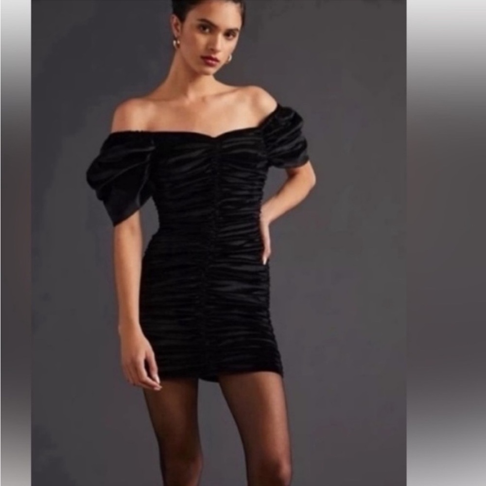Hutch velvet ruched puff sleeve cocktail dress NWT